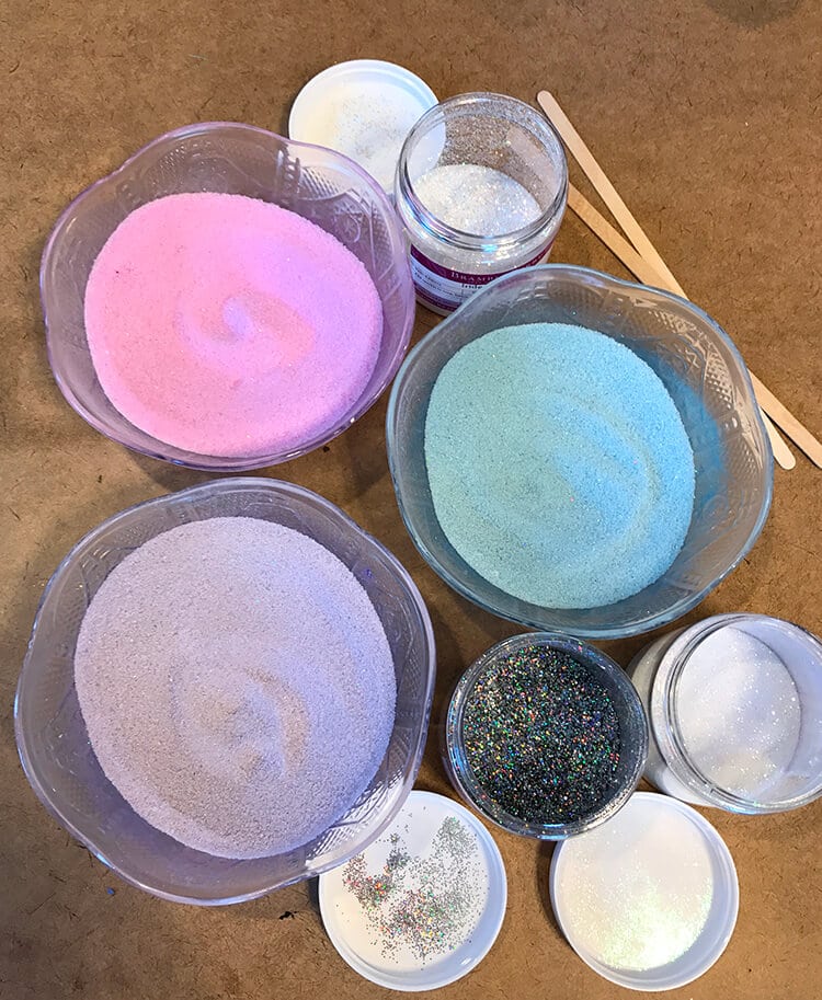 pretty colored sugars and glitter