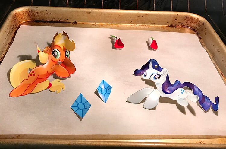 shrink plastic ponies before shrinking on tray