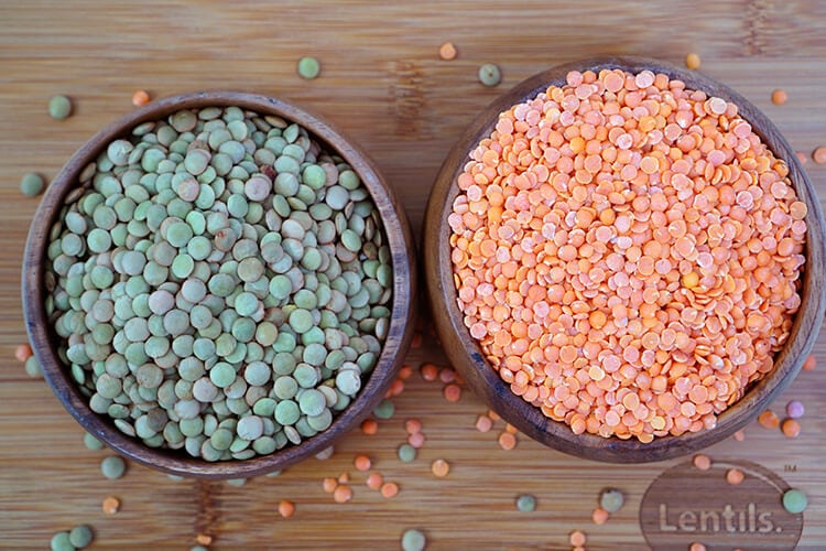 uncooked colorful lentils in bowls