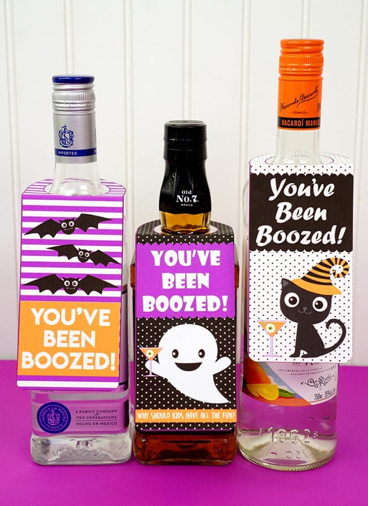 free printable youve been boozed free halloween bottle gift tags on bottles