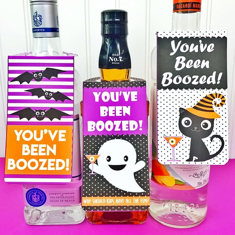 you\'ve been boozed halloween printables on bottles