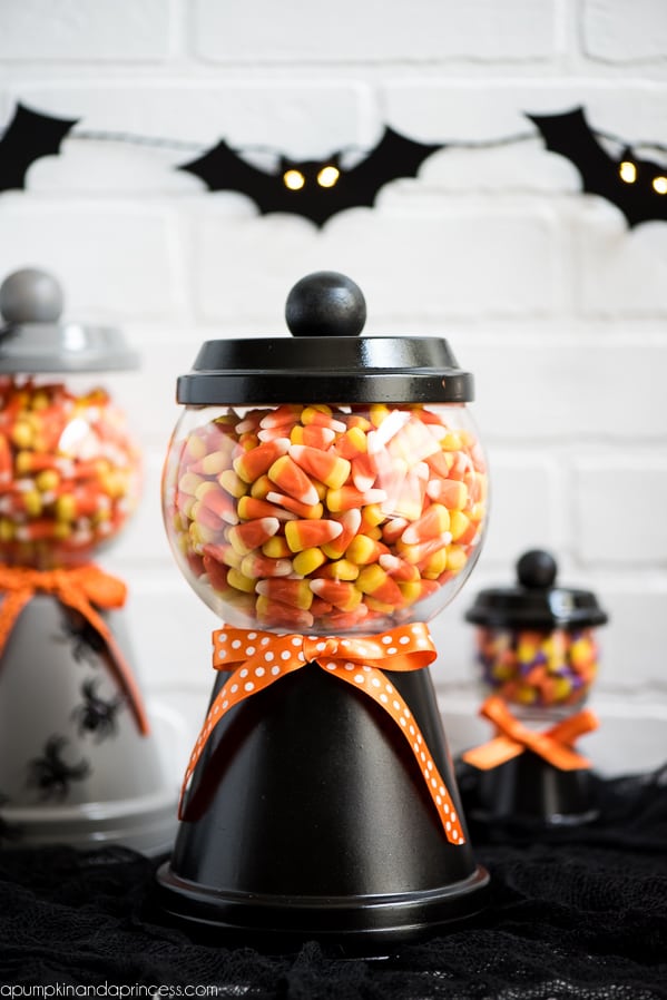 diy halloween candy jar filled with candy corns