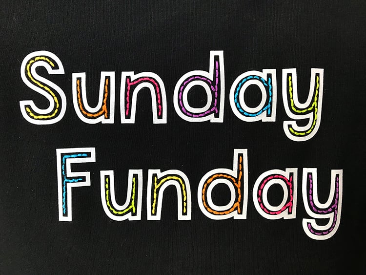 sunday funday svg file on black shirt