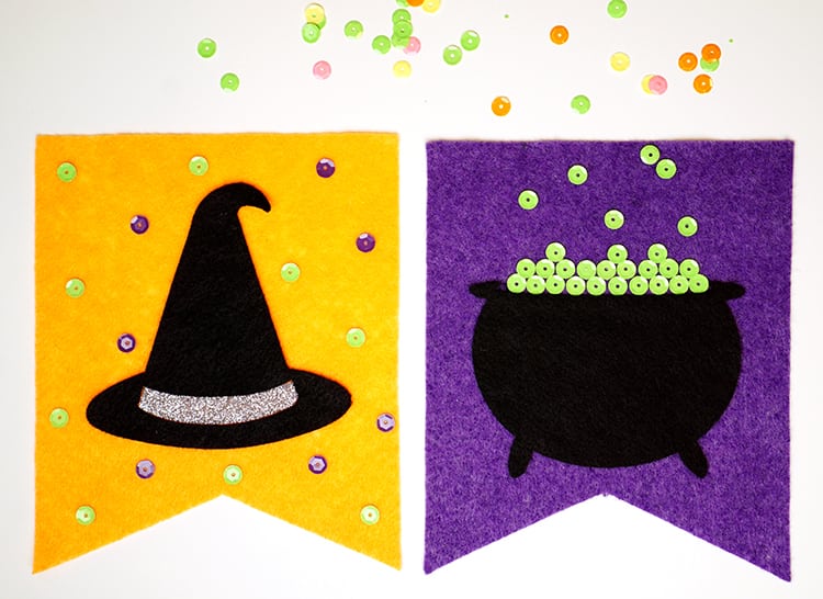 bubbling cauldron and witches hat embellished for halloween banner