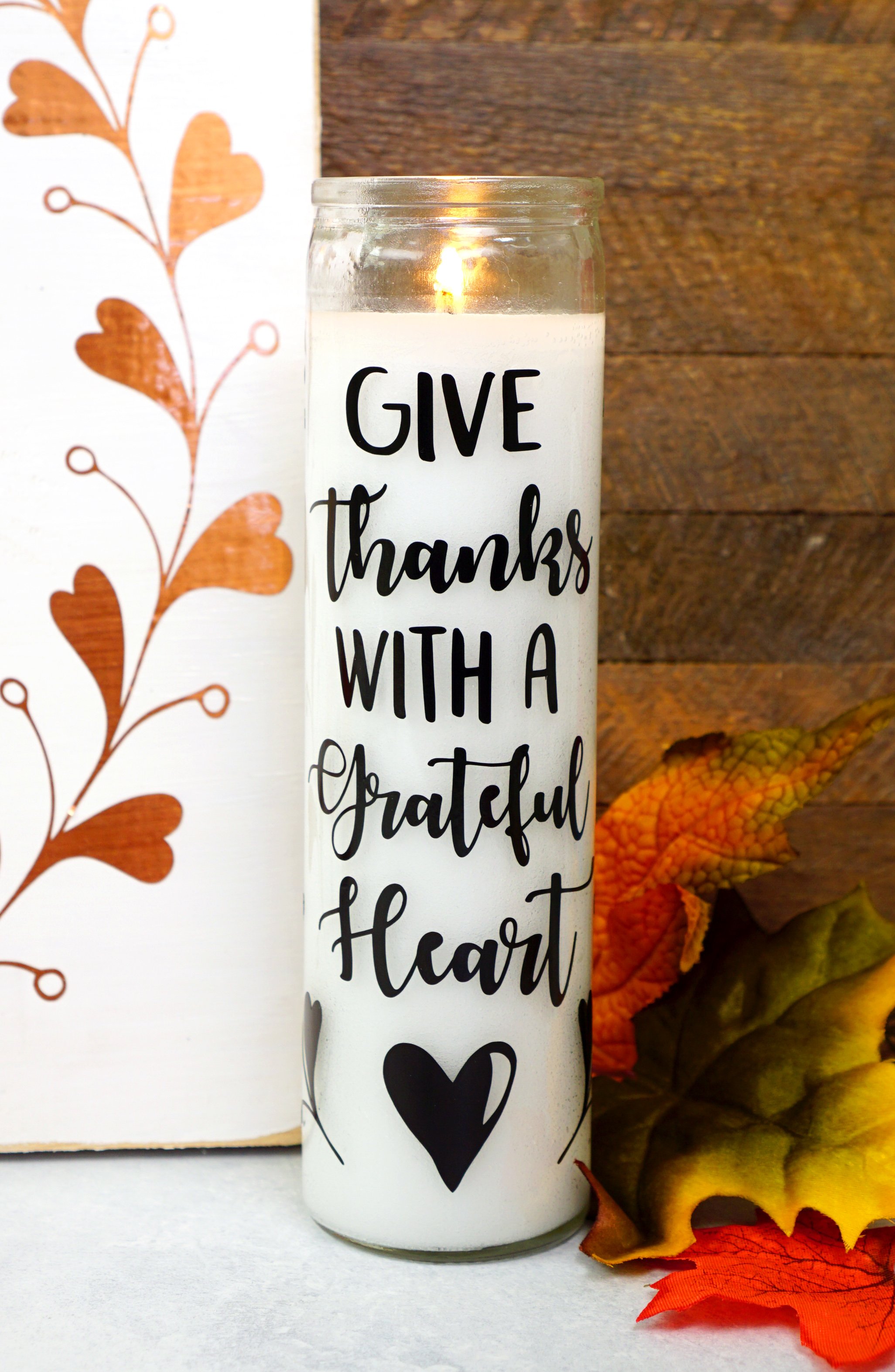 DIY Fall Decor: Mixed Metallic Sign & Candle