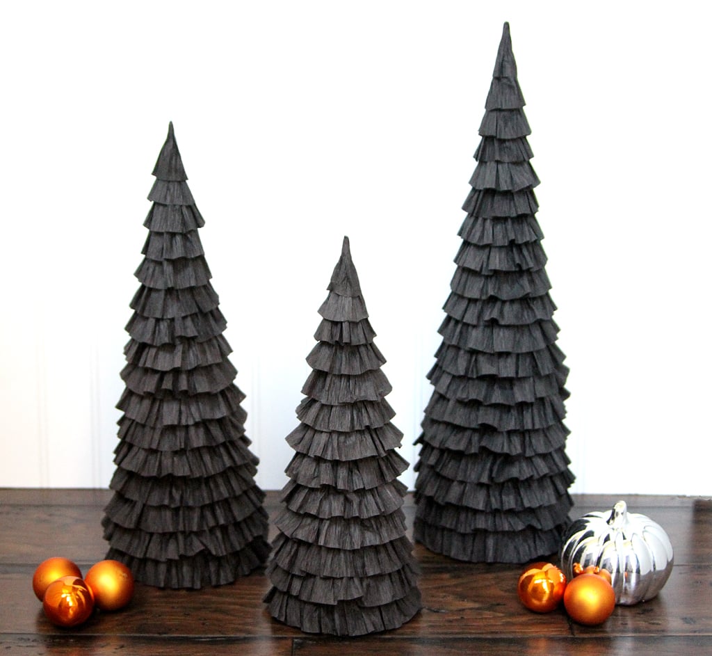 black halloween mantel trees