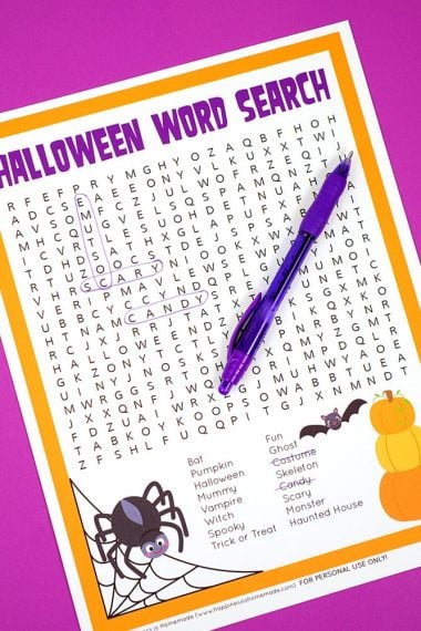 free printable halloween word search game