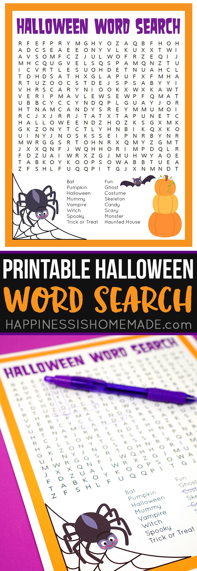printable halloween word search by happinessishomemade.com