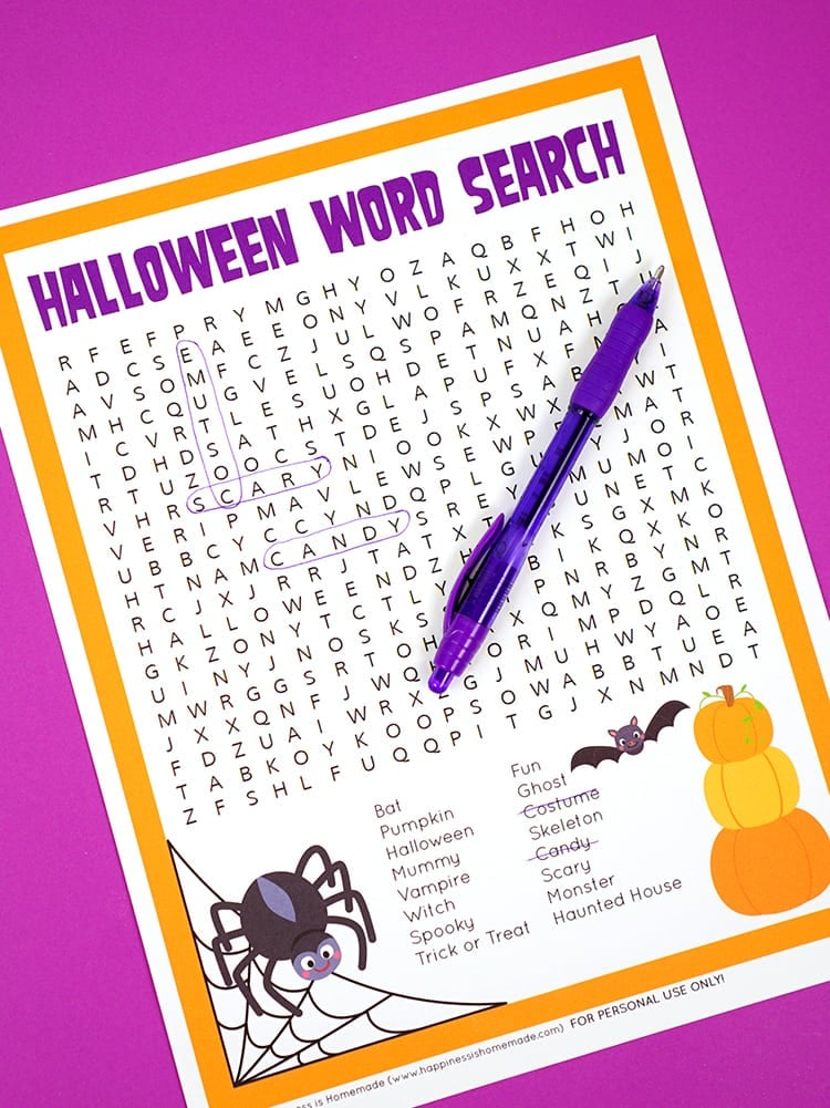 free printable halloween word search game