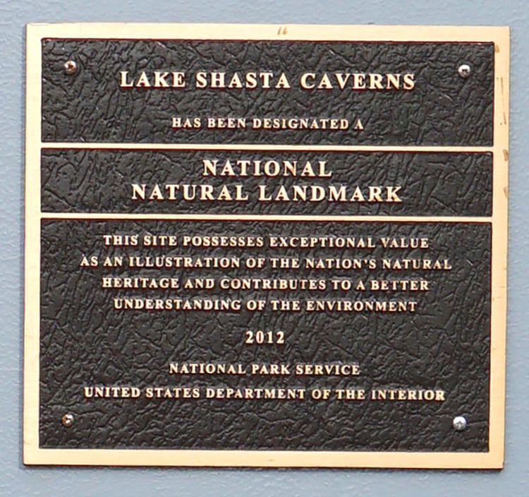 lake shasta caverns national natural landmark plaque 
