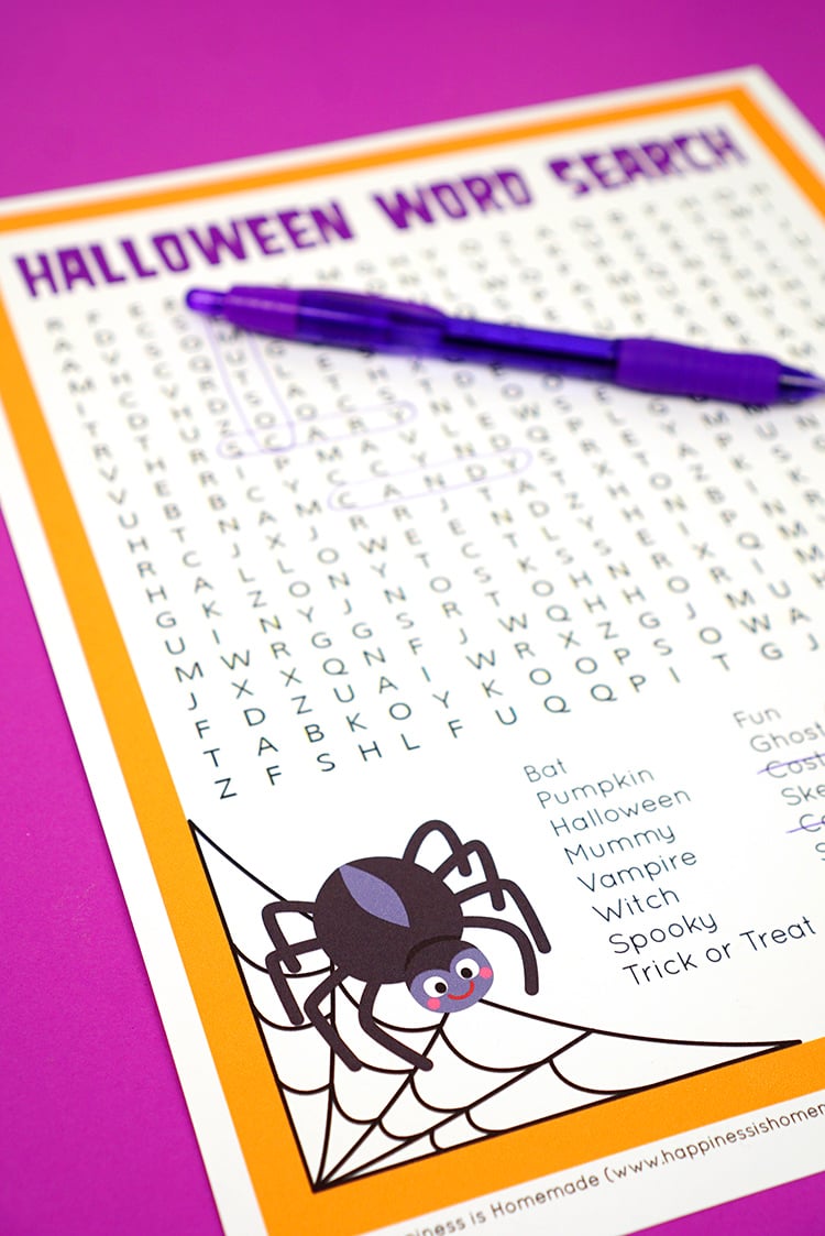 free printable halloween word search game