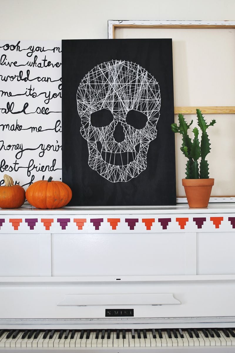 skeleton pumpkin string art 