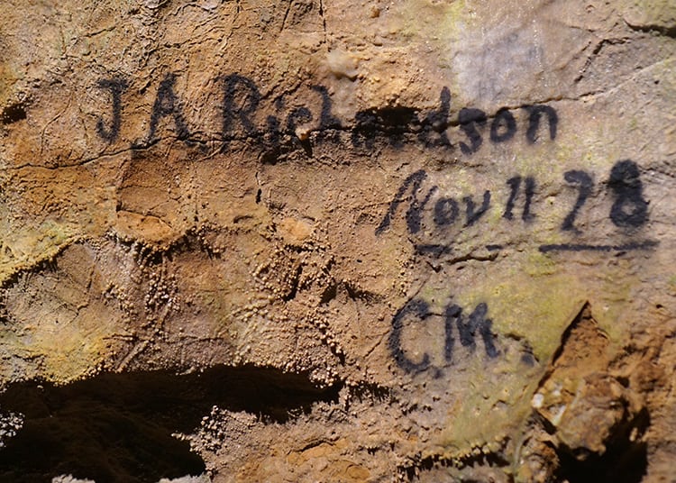 JA richardson signature in lake shasta caverns