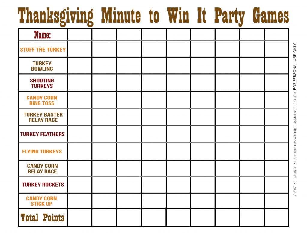 thanksgiving minute to win it scorecard