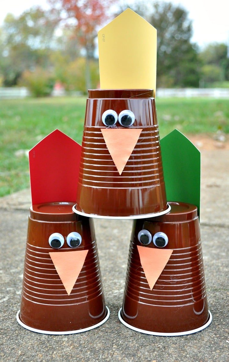 turkey bowling cups stacked up 