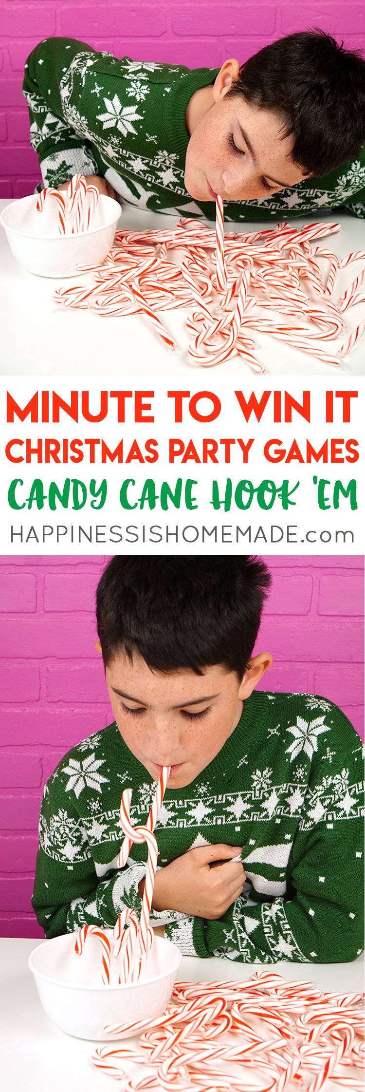 minute to win it christmas party games candy cane hook em