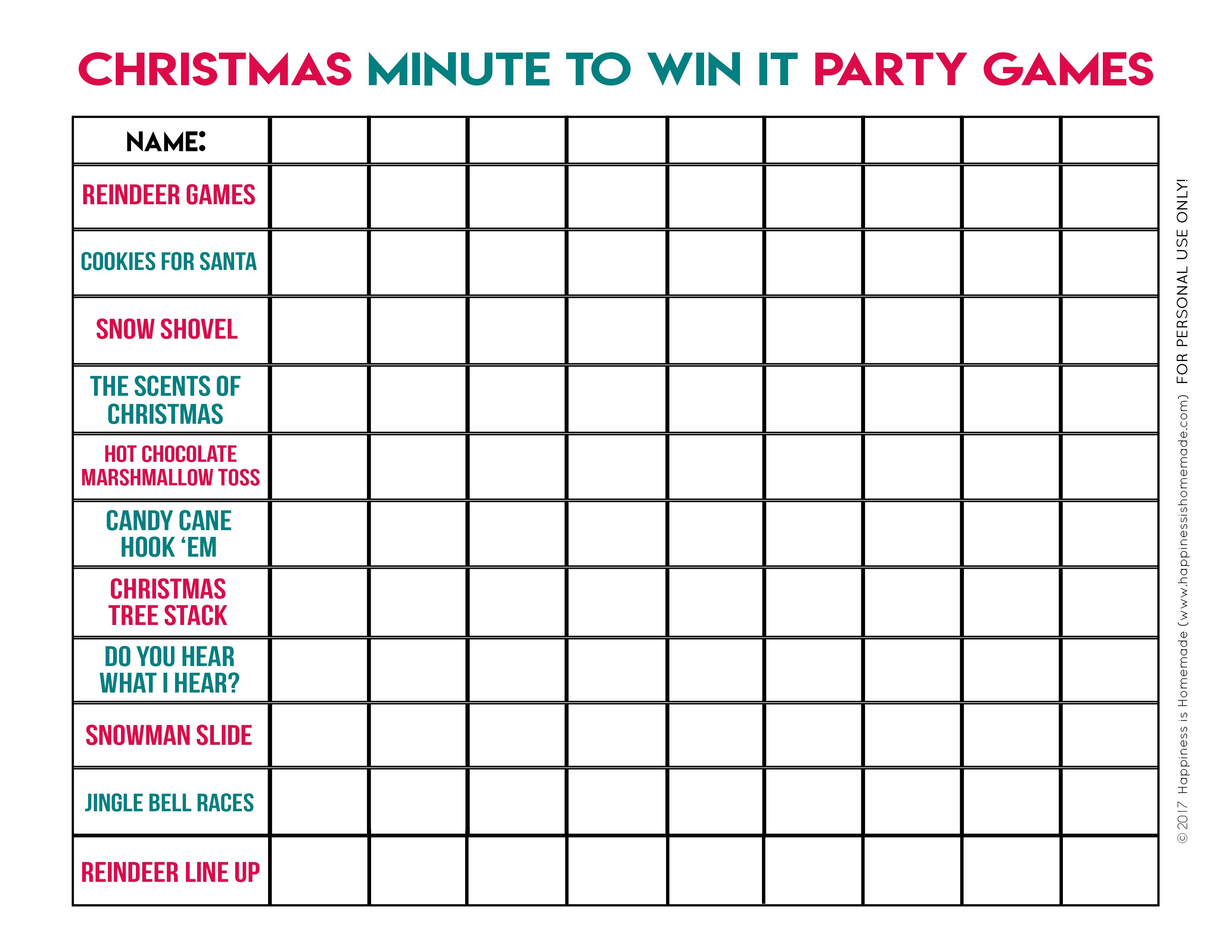 christmas minute to win it party games score card 