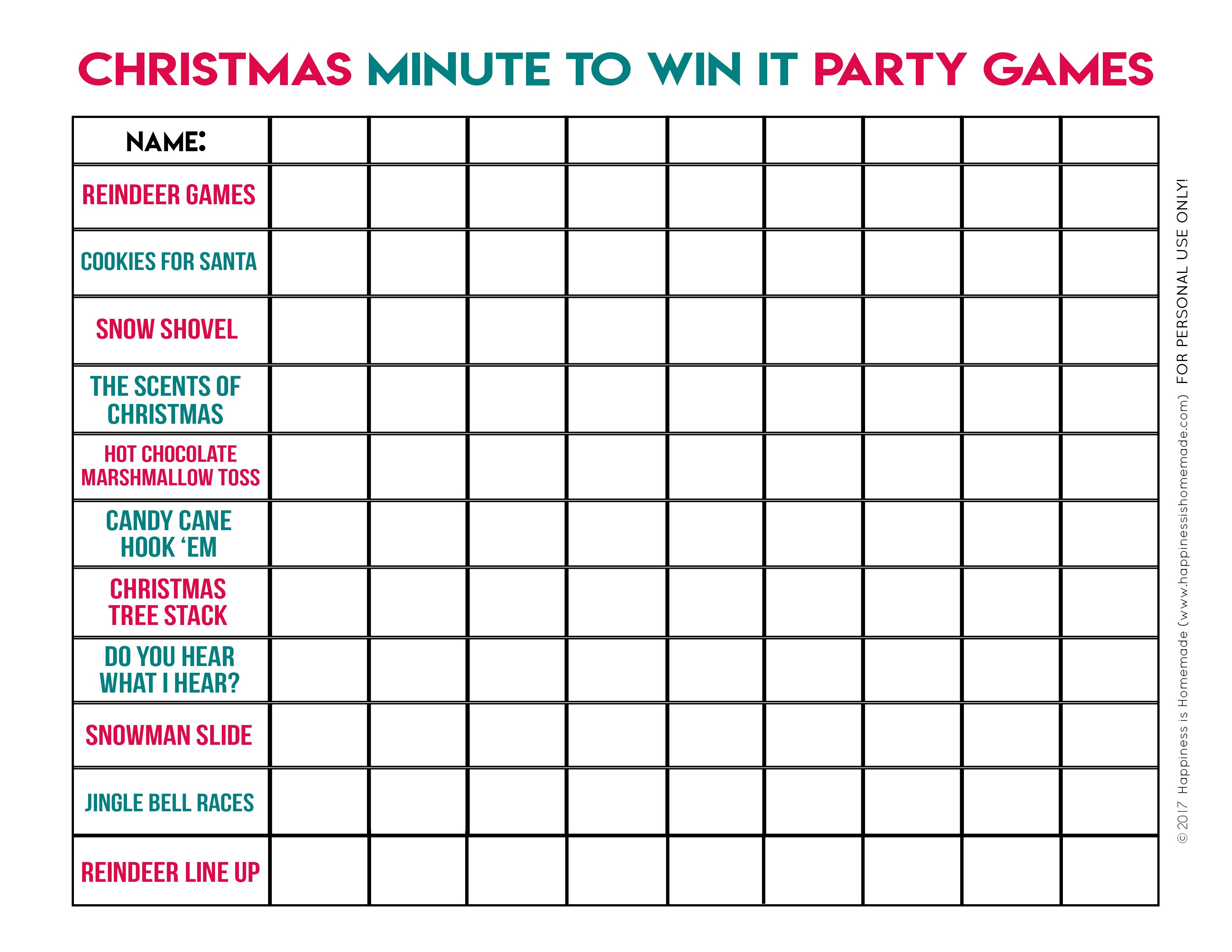 Christmas Minute To Win It Games Printable