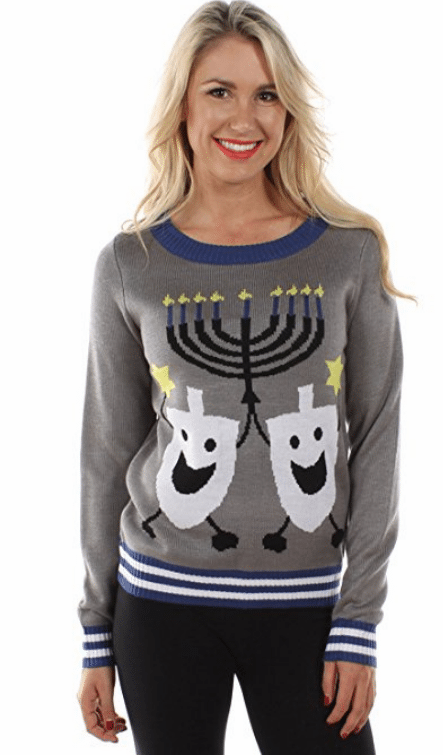 dreidel hanukkiah sweater on women