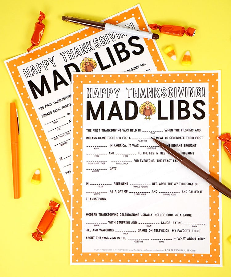 free printable happy thanksgiving mad libs