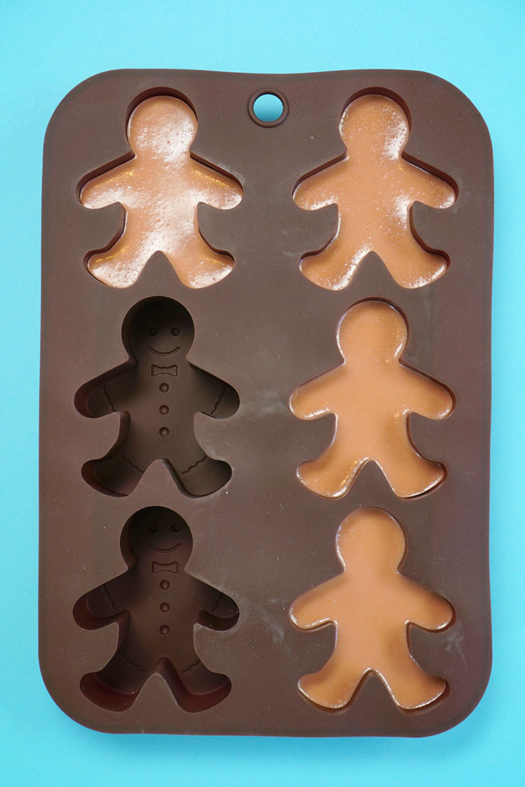 gingerbread man soaps poured into molds