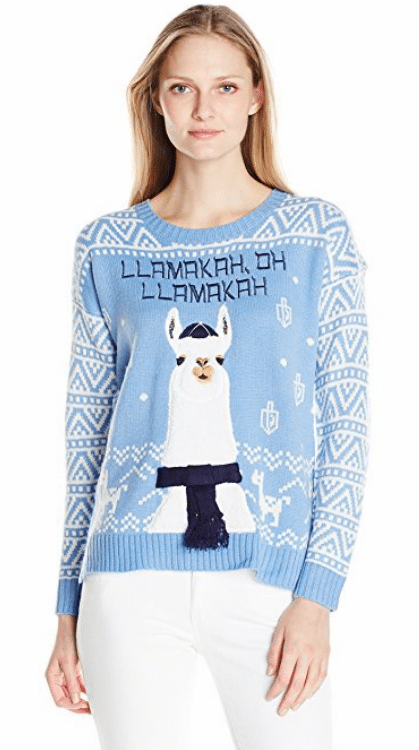 llama Hanukkah sweater on girl