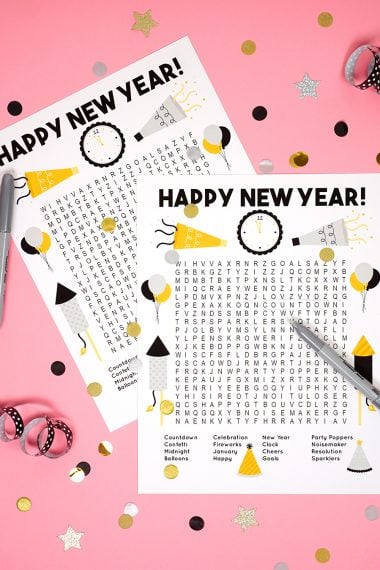 fun New Year's Word Search printable puzzle
