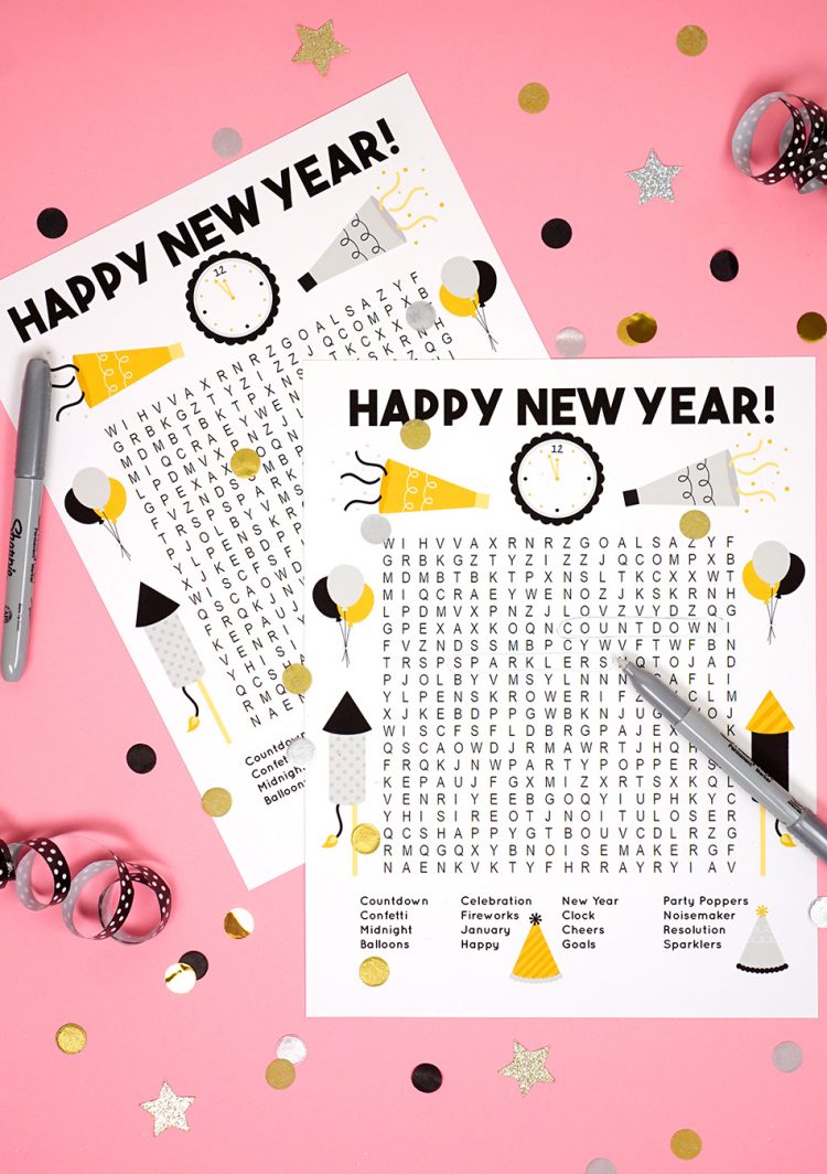 fun New Year's Word Search printable puzzle