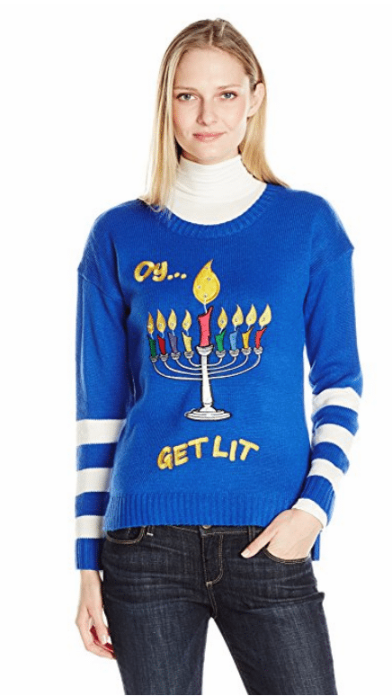 Oy get lit menorah ugly Hanukkah sweater
