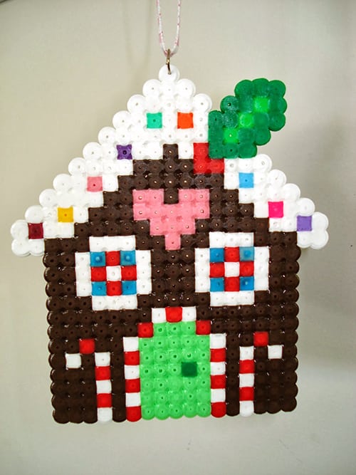 gingerbread house made from perler beads