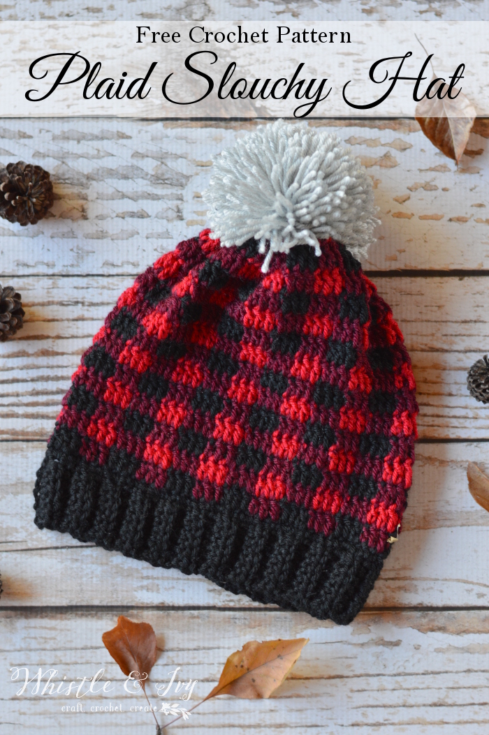 plaid slouchy crocheted hat
