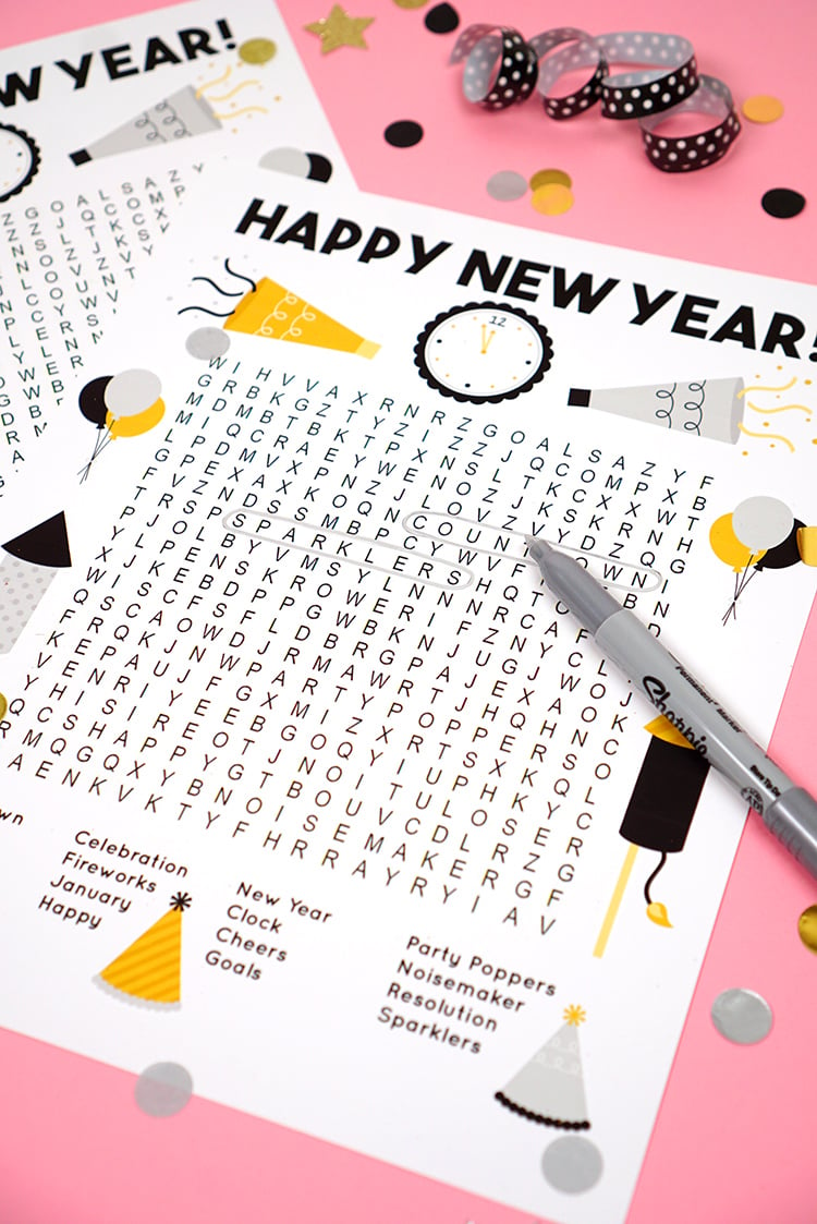 New Year\'s Word Search printable puzzle