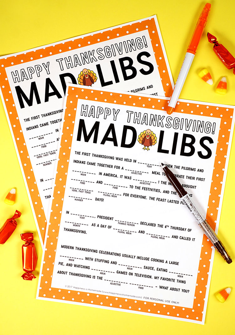 thanksgiving mad libs printable game for kids