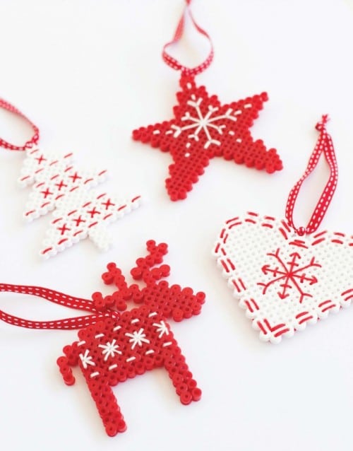 scandinavian ornaments made from perler beads