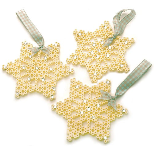 pretty snowflake ornaments made from perler beads