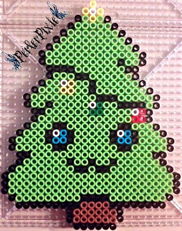 cute smiling christmas tree made from perler beads