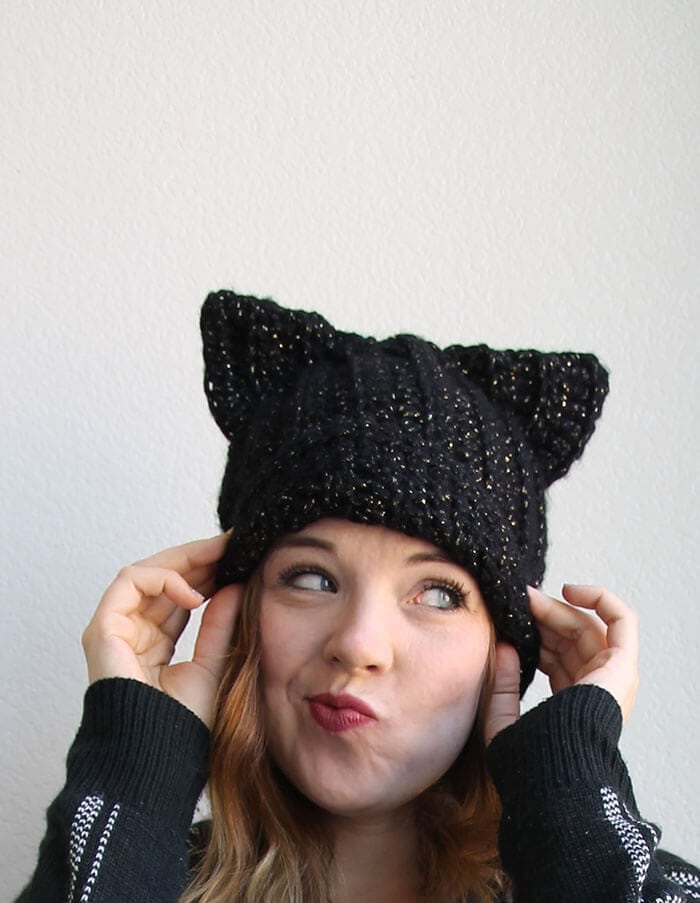 cute kitty ear beanie made by crochet 