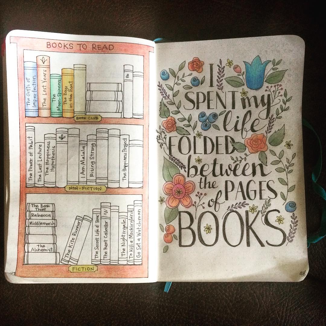 bullet journal with book decorations