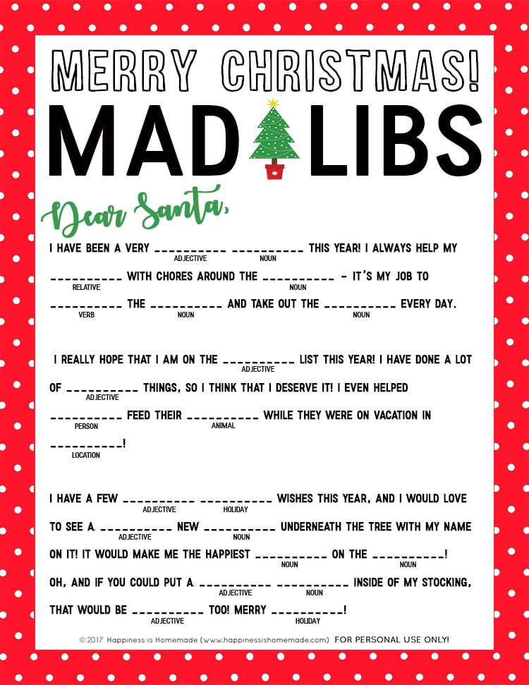 Christmas Mad Libs Printable - Happiness is Homemade