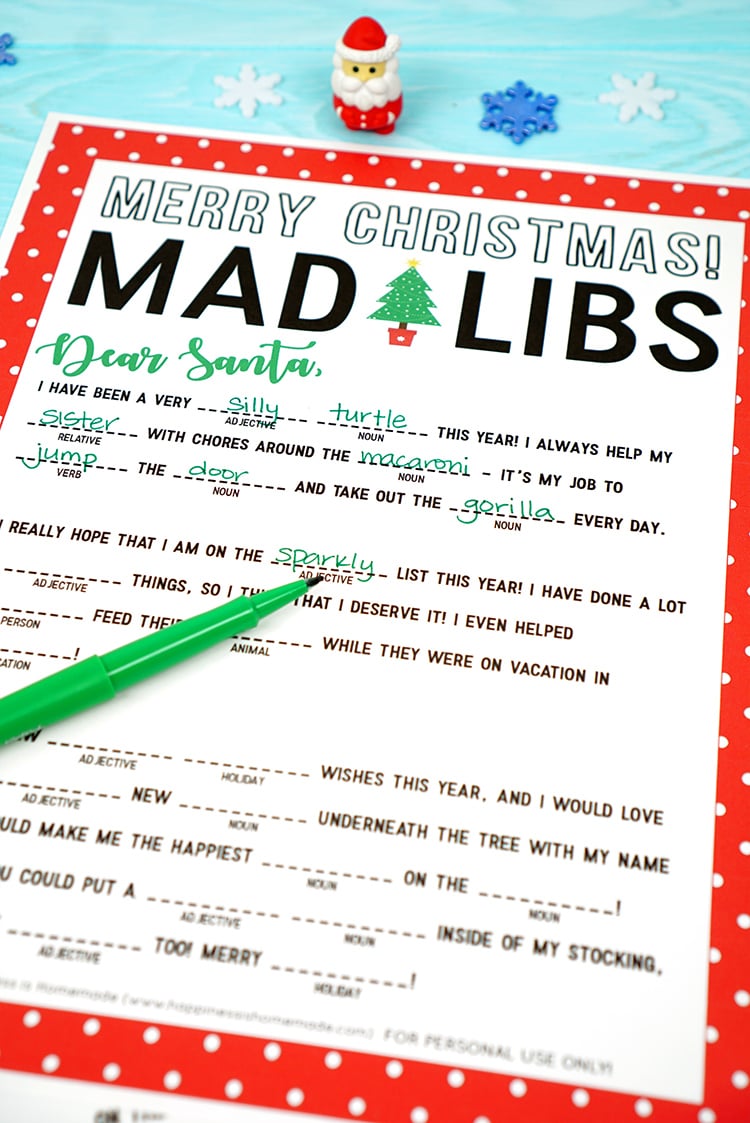 printable christmas mad libs