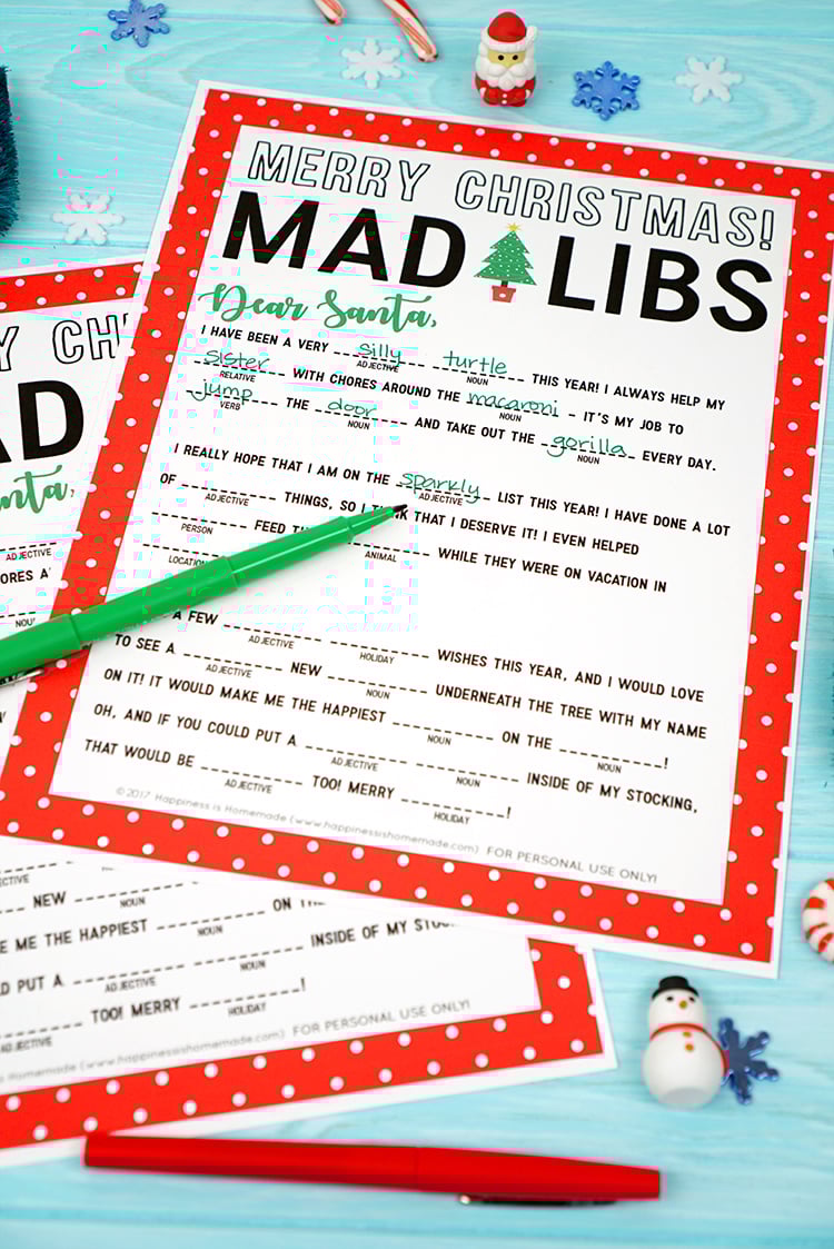 pen and filled in answer on printable christmas game