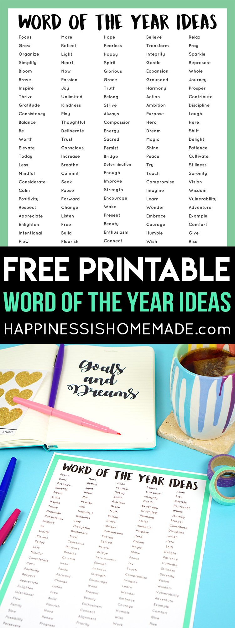 free printable word of the year ideas