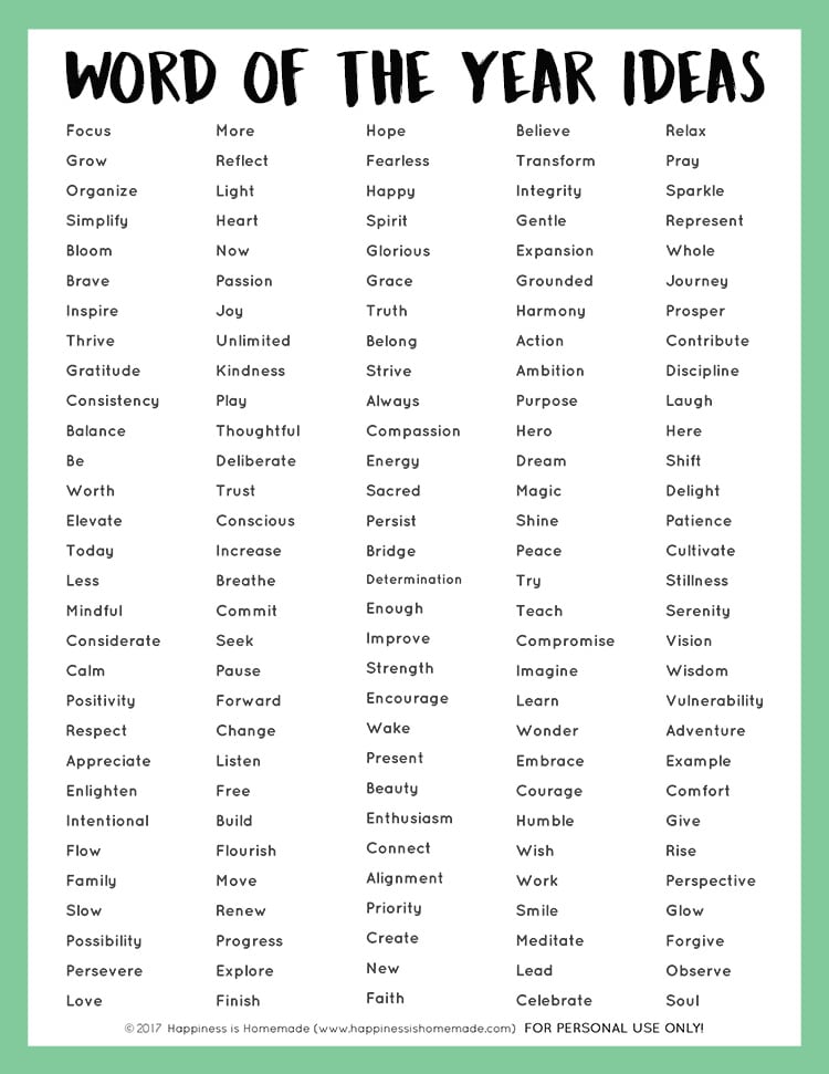 word of the year ideas printable