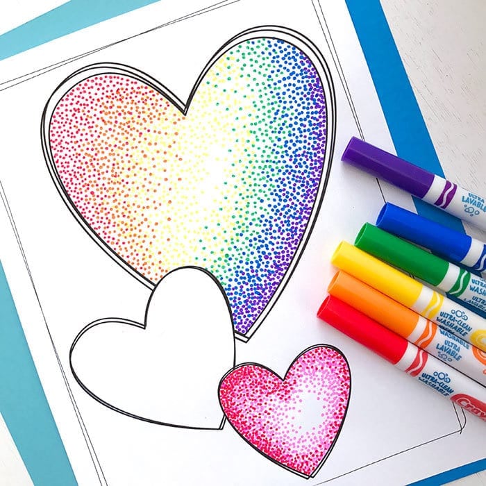 3 hearts valentines day coloring sheet
