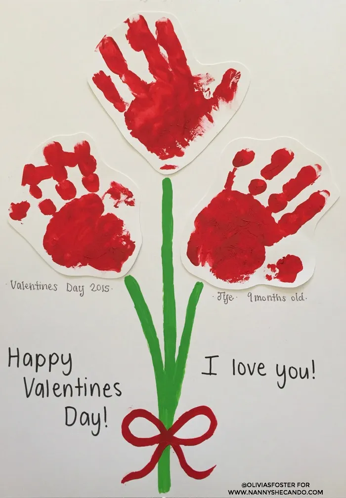 handprint flower bouquet on card with names and dates