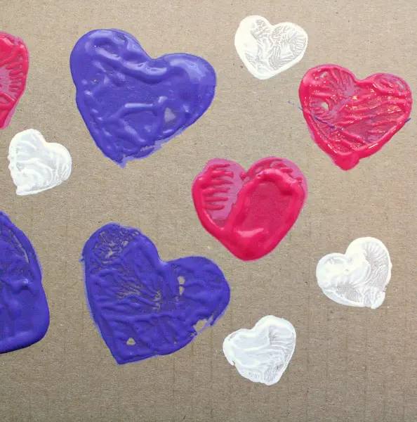 DIY heart stamps on cardboard