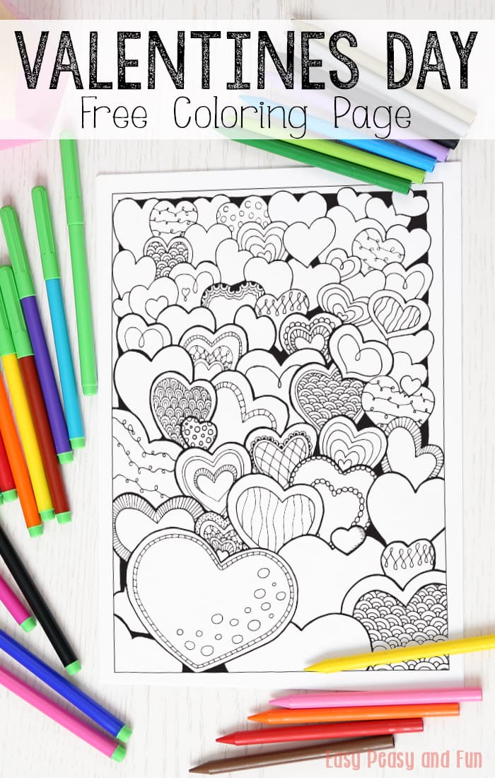 field of hearts coloring page for kids or adults