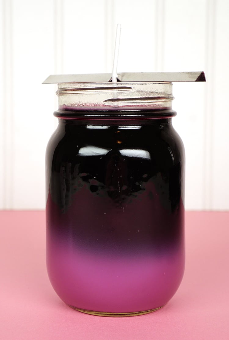 candle wax setting from black color to purple