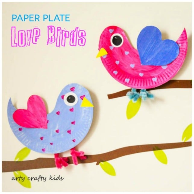paper plate love birds valentines day kids craft idea