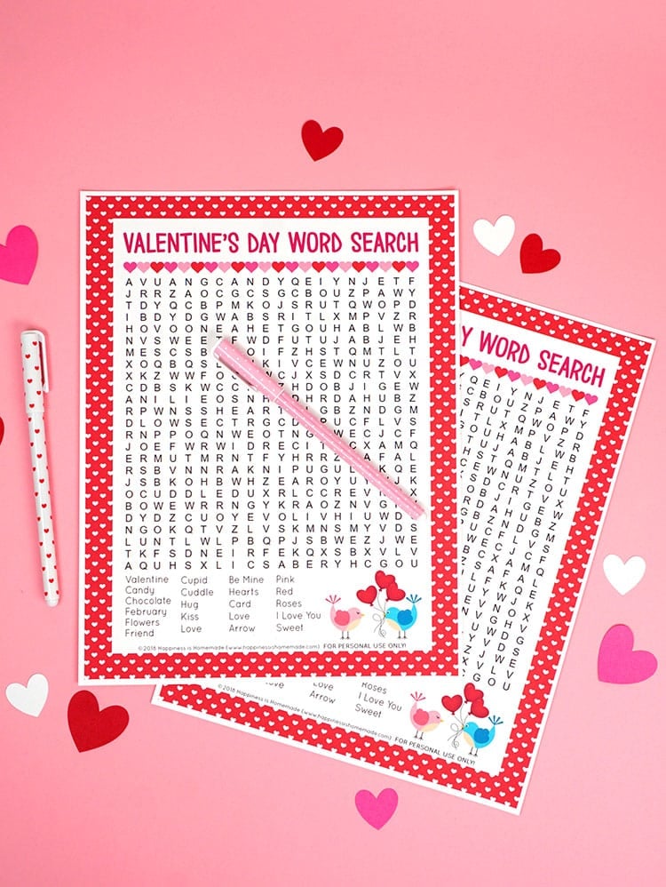 printable valentines day word search game